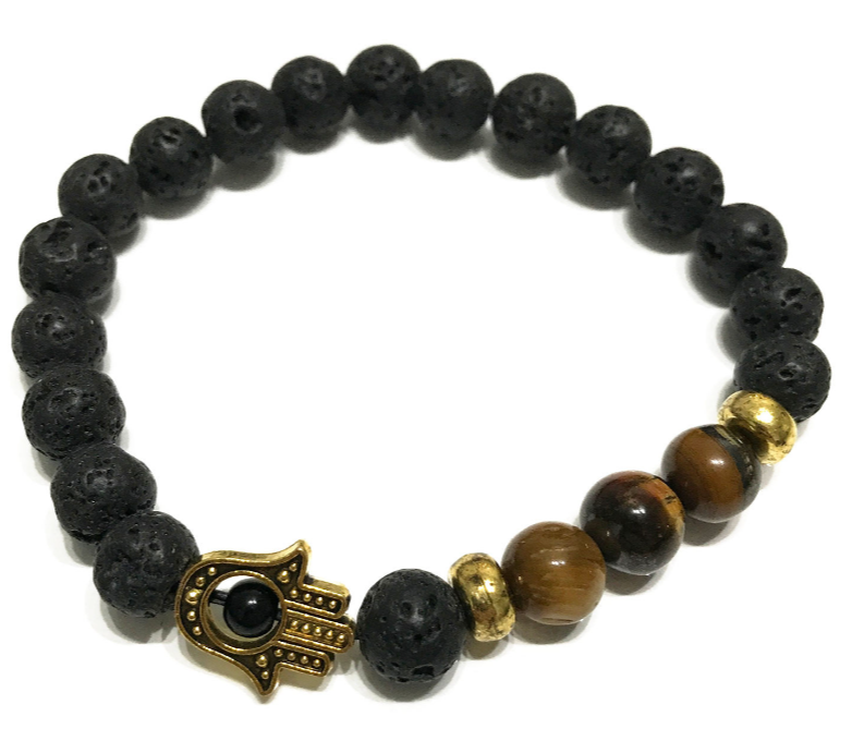 Hamsa hand armband lavasteen